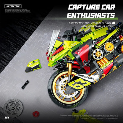 2026 Technical 1:8 City Green Motorcycle Building Blocks Set Super Motorbike Model Kit STEM Assembled Toys Gifts 14+ Adult