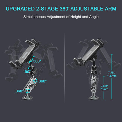 Heavy Duty Tablet Holder Wear Resist 2-Stage Phone Stand 360 Degree Rotable Car Dashboard Phone Mount for Car Bike Boats Trucks