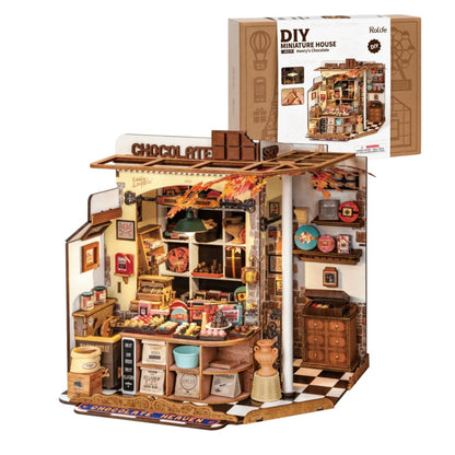 Rolife Henry's Chocolate DIY Miniature House Kit  Wooden Dollhouse Model Building Kit With LED Craft Gifts for Adults