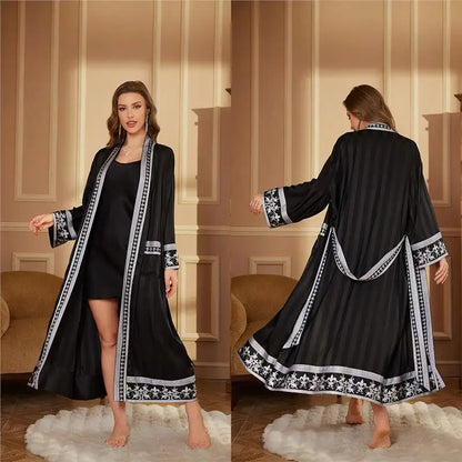 Baroque Style Couple Sleep Robe Long Sleeve Luxury Satin Bathrobe WP3403 Oversize Autumn Winter Home Clothes Men's Robe