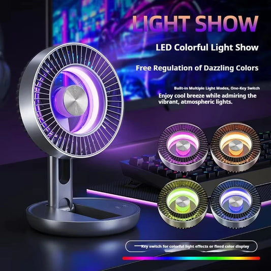 Foldable Air Circulation Fan Rechargeable Desk Fan Wall Mounted 5 Speed LED Ambient Light for Home Office