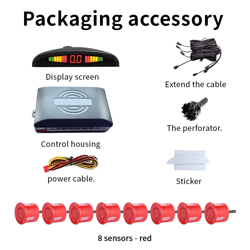 8 Sensors LED Car Parking Sensor 22mm Buzzer Warning With Display Screen Host Control Box For Truck Van RV