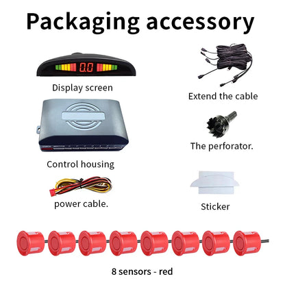 8 Sensors LED Car Parking Sensor 22mm Buzzer Warning With Display Screen Host Control Box For Truck Van RV