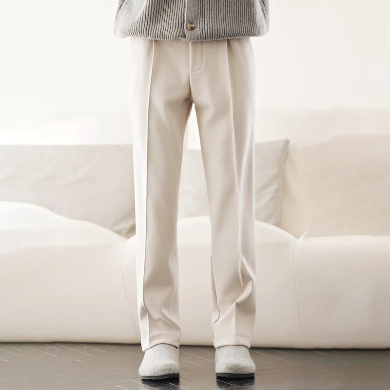 New Product Release Autumn Winter: Men's Wool Acetate Silk Straight Leg Pants Casual Hanging Pants Thick and Warm Knitted Pants