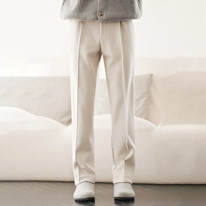 New Product Release Autumn Winter: Men's Wool Acetate Silk Straight Leg Pants Casual Hanging Pants Thick and Warm Knitted Pants