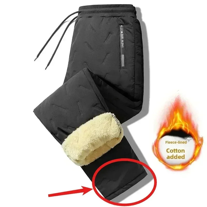 Winter Down Cotton Pants Men Casual Waterproof Zipper Pocket Thickened Wool Warm Pants Jogger Outdoor Cold-proof Ski trousers