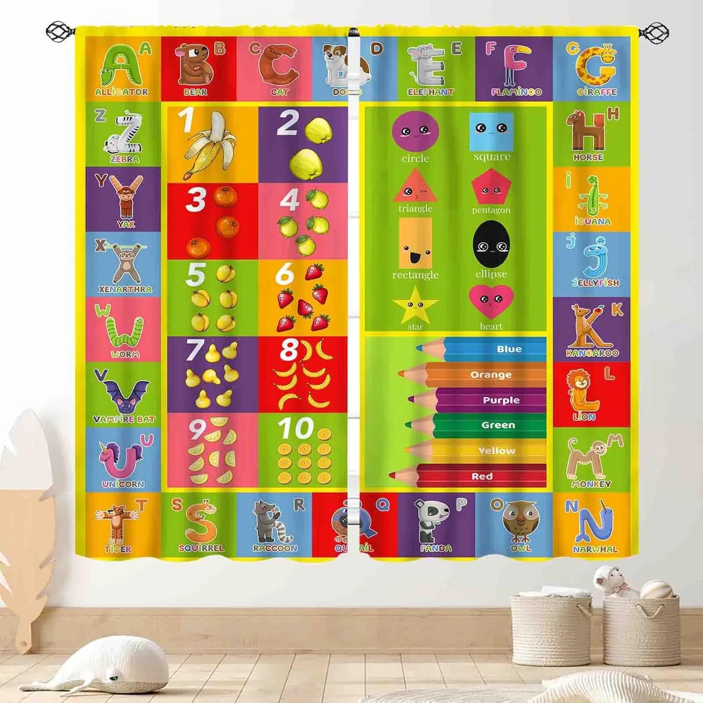 ABC Alphabet Classroom Curtains,Kids Cartoon Animal Educational Learning Cute Colorful Back to School Decorations Window Drapery