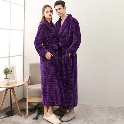 2026 Thickened Sherpa Couple Robe Long White Winter Sleepwear Belted Bathrobe