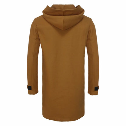 Streetwear Men's Jacket Casual Trench Horn Buttons Loose Hooded Outerwears Jackets Extra-long Men Clothing For Autumn Winter