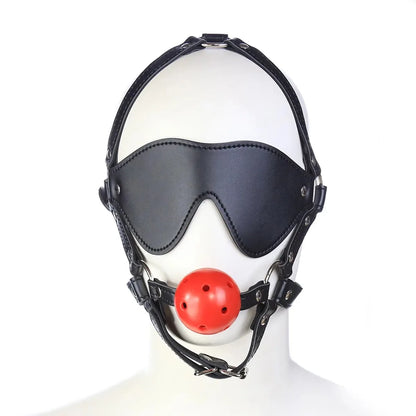 BDSM PU Leather Ball Mouth Gag Eye Mask Harness Oral Restraint Roleplay Fetish Toy For Adult Couples 18+