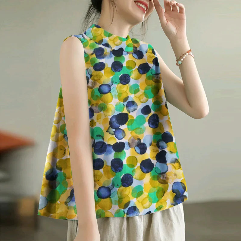 ZANZEA Women Dots Tank Tops 2024 Summer Sleeveless Camis Blouse Korean Fashion Round Neck Shirt Casual Loose Round Neck Tunics