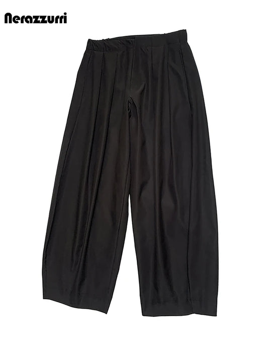 Nerazzurri Spring Autumn Long Baggy Black Pleated Lantern Pants for Men High Waist Elegant Chic Luxury Designer Clothes 2026
