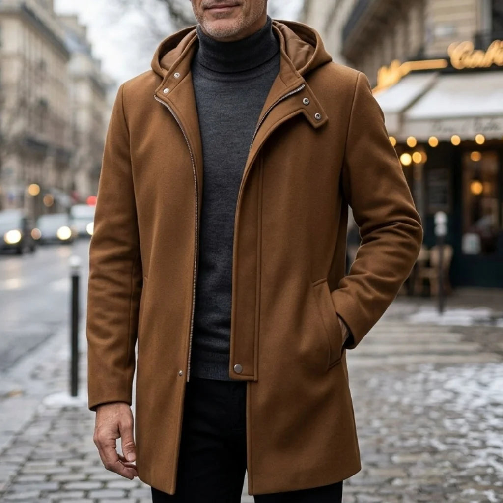 Men's Hooded Jacket Autumn Winter Zipper Long Coat Fashion Solid Color Overcoat Street Wear Men's Trench Coat For Man