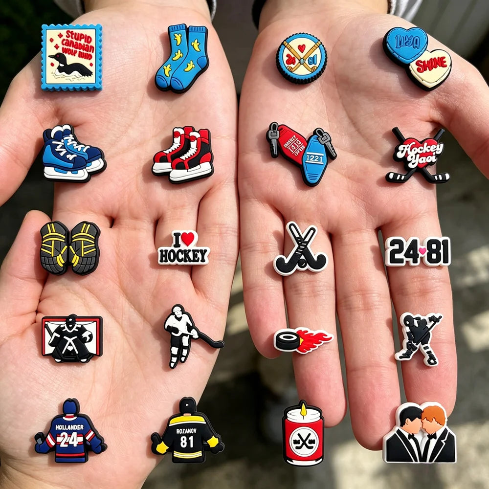 20-100Pcs Ice Hockey Sports PVC Sandal Buckle Charms Banana Socks Man Woman Garden Shoe Accessories For Birthday Gift