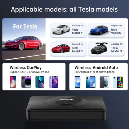 CarlinKit USB Adapter Wireless Android Auto CarPlay 2-In-1 Smart Box For Tesla Model 3 Model Y 2.4G&5Ghz WiFi BLE Auto Connect