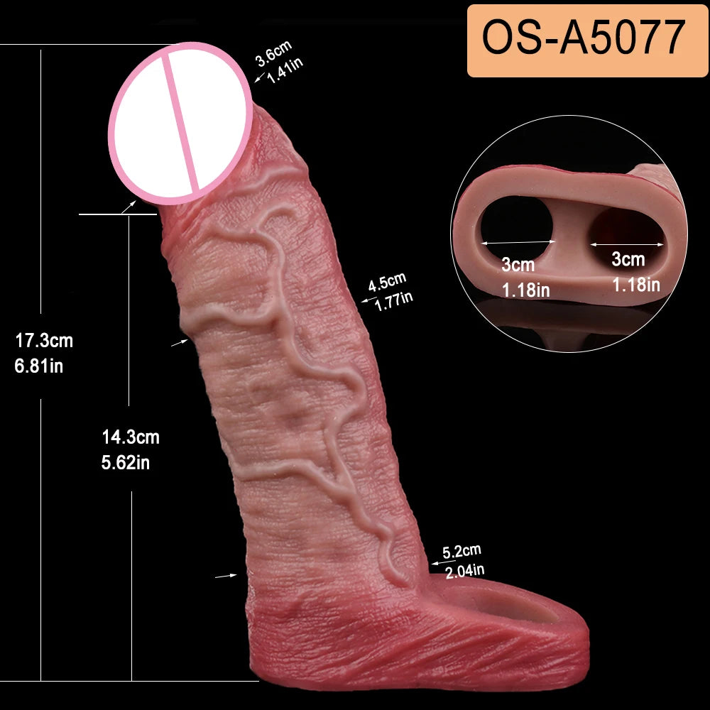 SXXY Penis Sleeve Realistic Male Penis Enlarger Extender Silicone Cock Ring Ultra Close Head Hollow Dildo Sex Toys For Adult