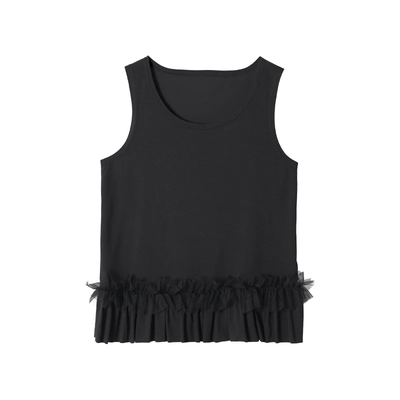 Black Mesh Spliced Vest Minimalist & Versatile for Daily Commute Sweet & Cool Slim-Fit Top 255105