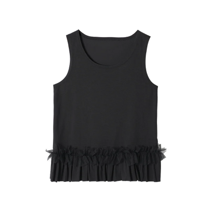 Black Mesh Spliced Vest Minimalist & Versatile for Daily Commute Sweet & Cool Slim-Fit Top 255105