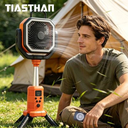 30000mAh Remote Control Camping Fan with Hook and 3 Brightness LED Lights – USB Charging Desk Fan for Outdoor Portable Fan