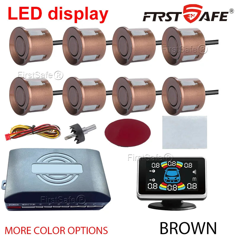 22mm Reversing Radar LED Parking Sensor Kit 6/8 Probes Multi Language Alarm Indicator 12 Colors Universal Auto Safety Accessorie