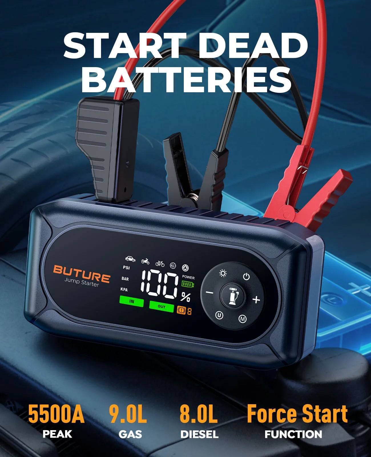 BUTURE 5500A Car Jump Starter BC02 Power Bank Portable 150PSI Air Pump Car Battery Emergency Boosters Car Starter Starting