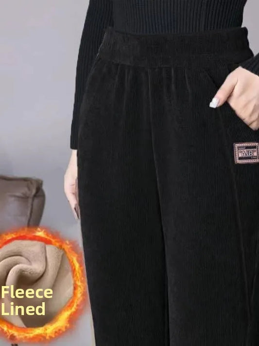 High Waist Corduroy Mom Pants Women's Autumn Winter Fleece Lined Casual Straight Leggings plus Size Harlan Pants