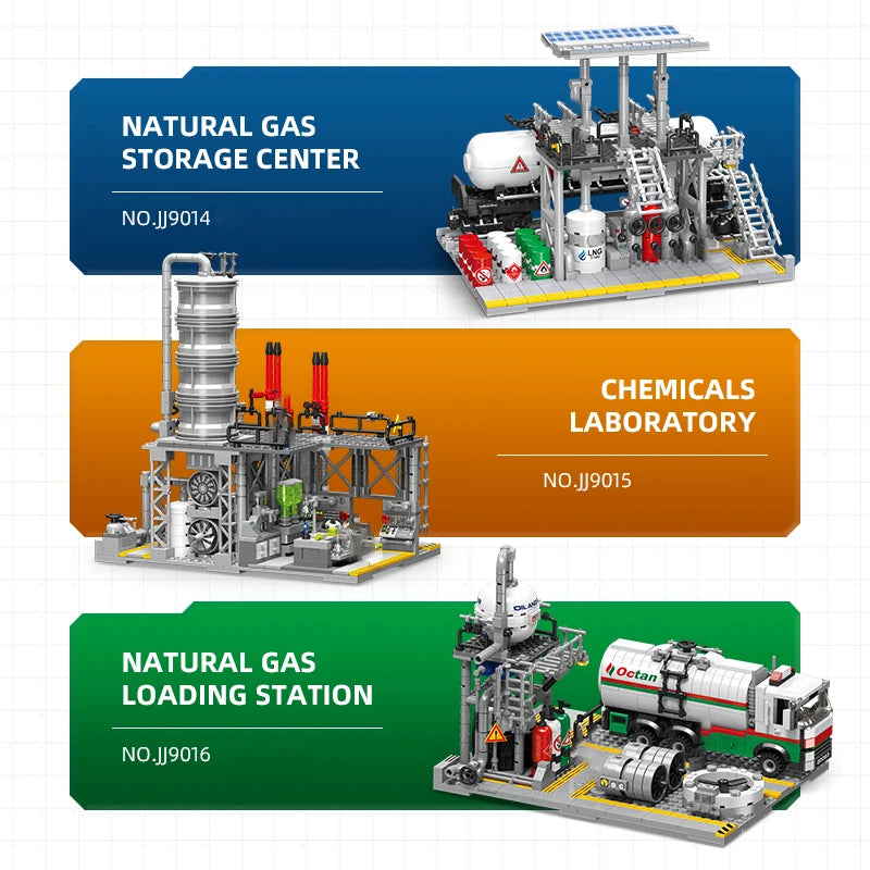 City Street View Building Blocks Natural Gas Storage Center Laboratory Transport Station 3 In 1 Assembly Model Bricks Adult Gift
