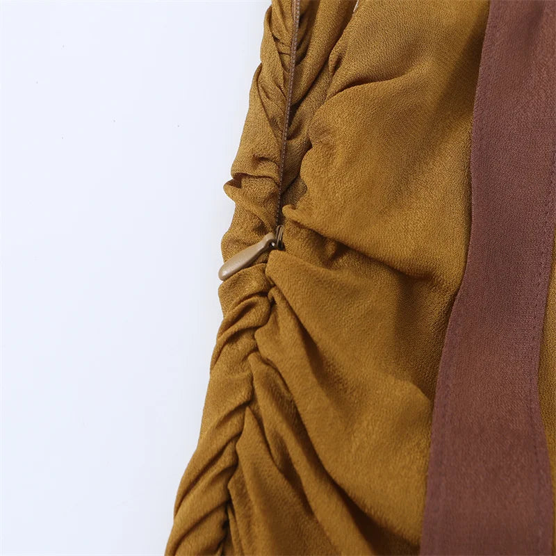 Women's Dress 2026 New Stylish Chiffon Pleated Strap Backless Slimming Sexy Holiday Casual Women's Mid-Length Dress