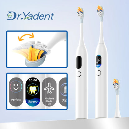 Dr.Yadent Sonic Vibration Sweeping Electric Toothbrush LED Monitor 5 Modes Airplane Mode for Travel Silicone Coated Brush Head