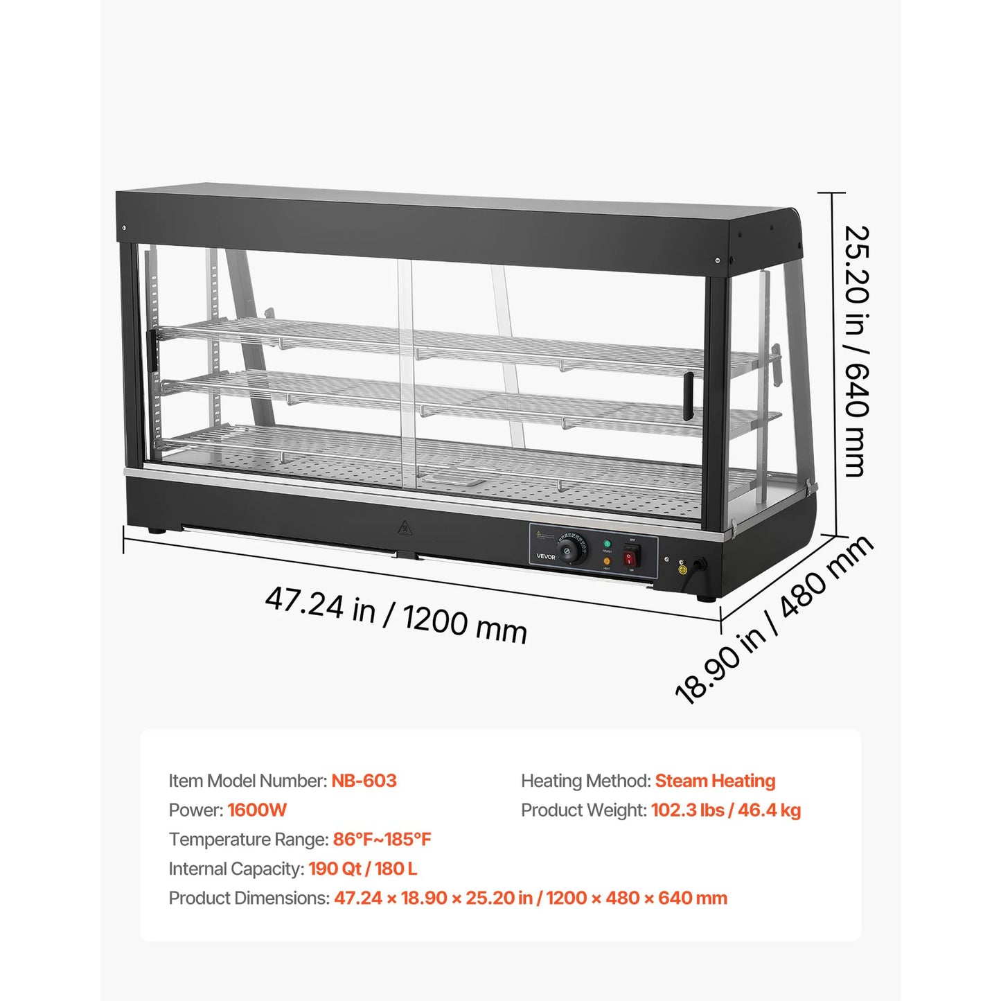 SucceBuy 190Qt 1600W 3-Tier Commercial Food Warmer Display with LED Light Top Storage and Adjustable Shelves for Hamburger Bread