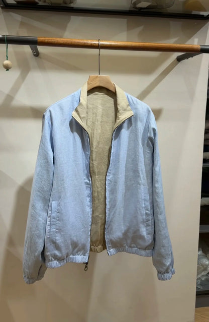 Reversible Linen Stand Collar Zip Casual Jacket For Men