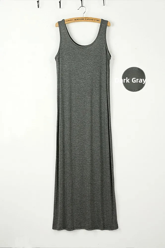 Summer Thin Modal Long Dress Women Loose Black Versatile Dress Strap Vest Skirt Sleeveless Large Size A-Line Korean Style