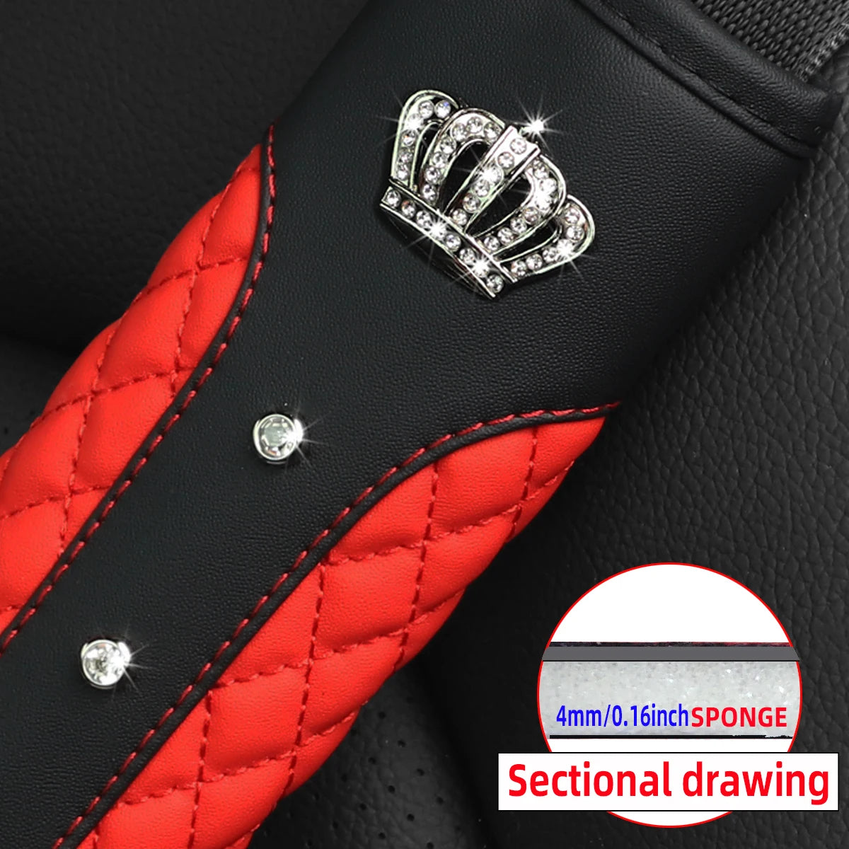1 Diamond-encrusted Blingbling Metal Crown Faux Sheepskin Car Supplies Seat Belt Shoulder Strap Comfort Safety Belt