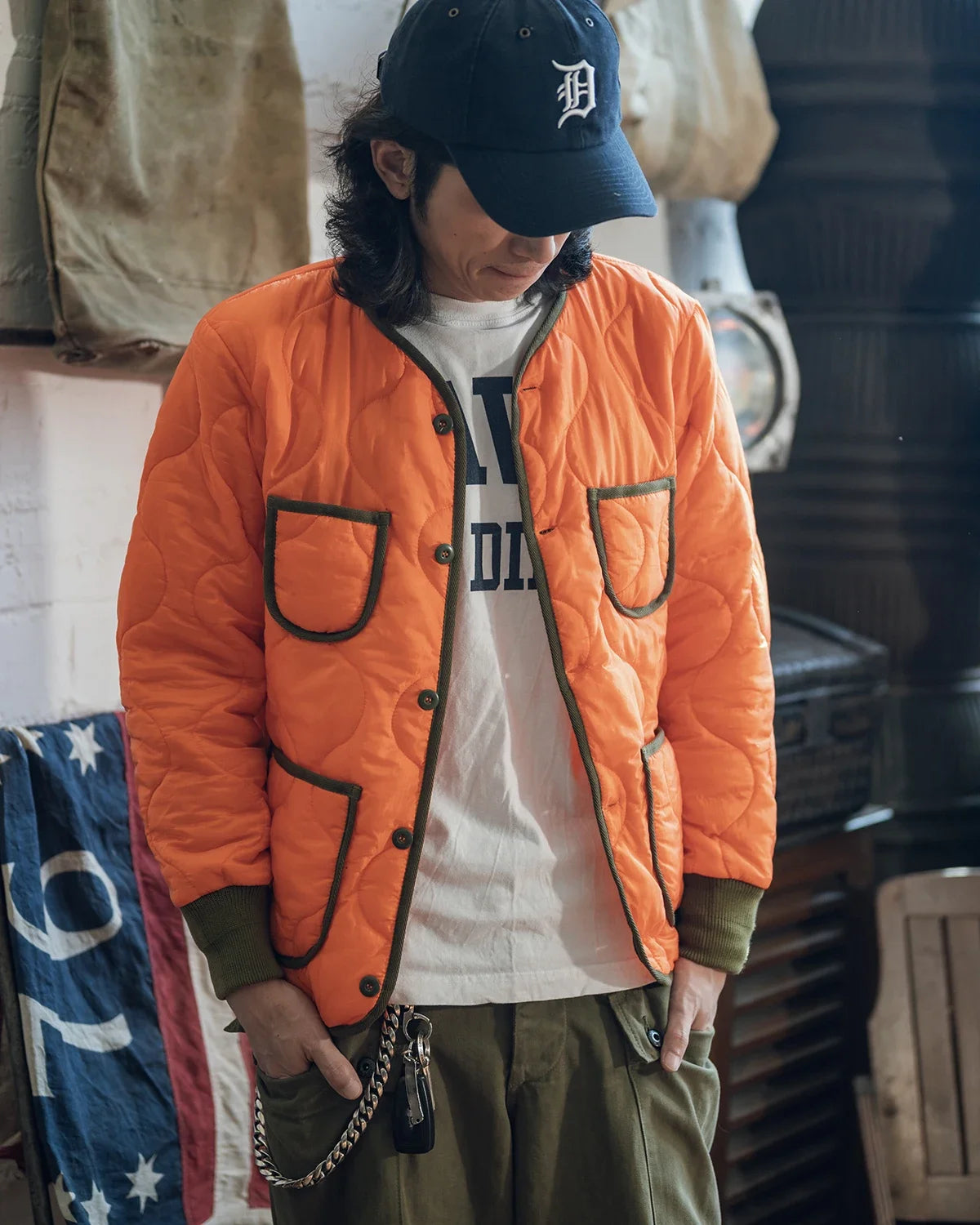 Non Stock Military Style Nylon Quilted Jacket Water Resistant Long Sleeve Liner