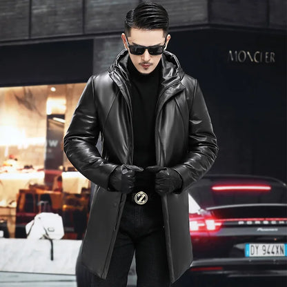AYUNSUE Men's Winter Coat Sheepskin Leather Jacket Men Clothing Mid-length Warm Mens Jacket Male Jaqueta De Couro Masculino Zm