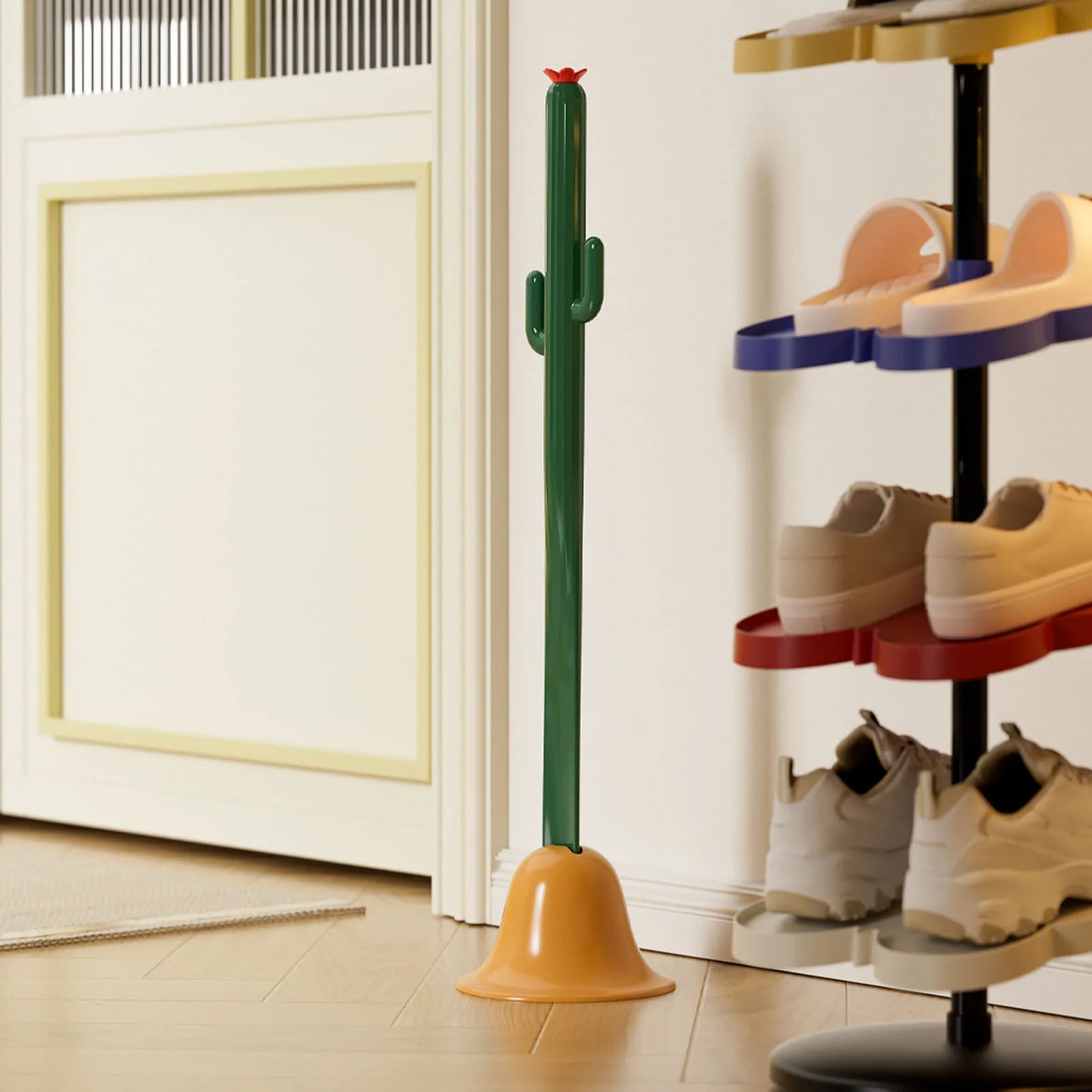 Long Handle Shoe Horn Ergonomic Plant Shaped PP Shoe Helper Stick with Base for Home Use Shoe Helper Stick