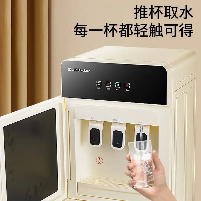Automatic hot and cold water dispenser with water bucket placed under the water dispenser for home use, vertical dormitory