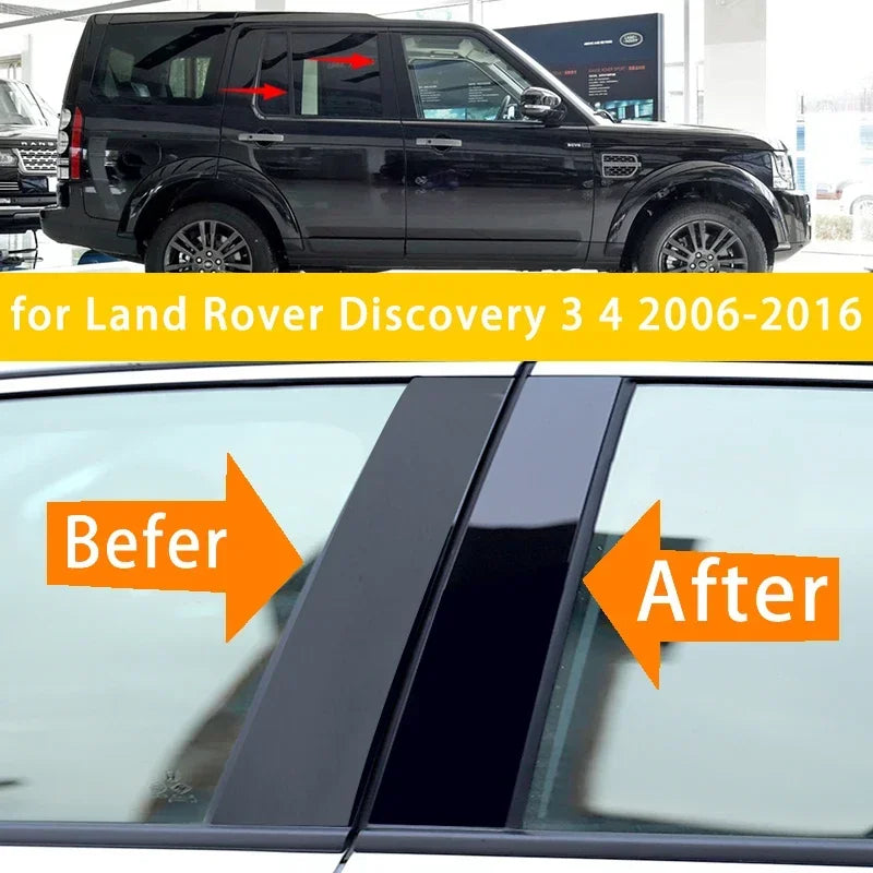 New Hot 6PCS Gloss Black  Polished Pillar Posts For Land Rover Discovery 3 4 2006-2016 Window Trim Cover BC Column Sticker