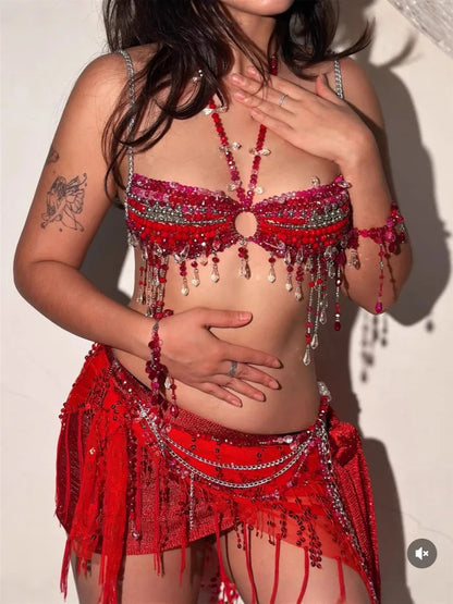 Women's Beading Vest Hollow Out Tops Body Beachwear Lingerie Harness Beaded  Bralette Neck Bra Bustier Bra Women Club Rave