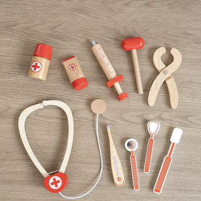 Wooden Pretend Play Doctor Educational Toys for Children Medical Simulation Medicine Chest Set for Kids Role Playing Pretend Toy