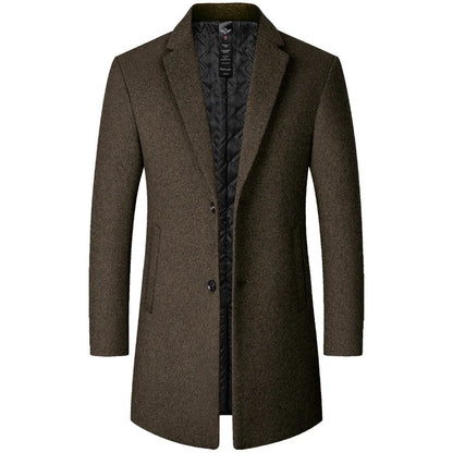 2026 New Middle-Age Men's Smooth Woolen Coat - Autumn Winter Mid-Length Casual Cold-Resistant Outerwear
