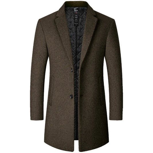 2026 New Middle-Age Men's Smooth Woolen Coat - Autumn Winter Mid-Length Casual Cold-Resistant Outerwear