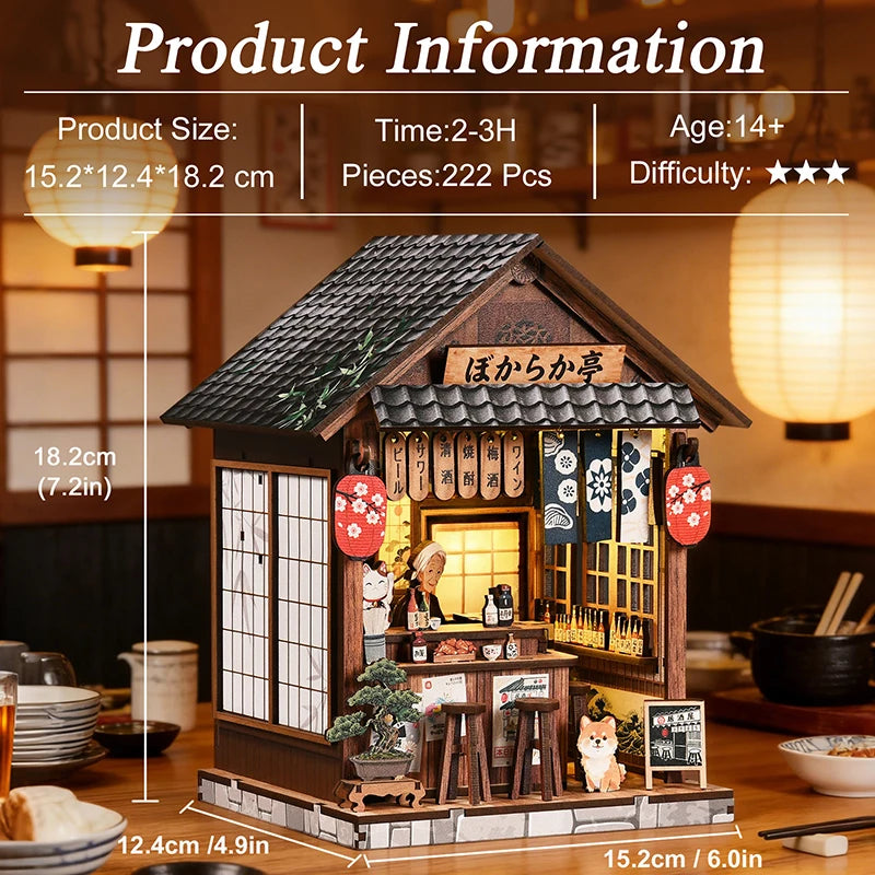 Zuuton DIY Miniature Japanese Izakaya Dollhouse Kit 3D Wooden Puzzle with Furniture Handmade Craft Building Set Gift Home Decor