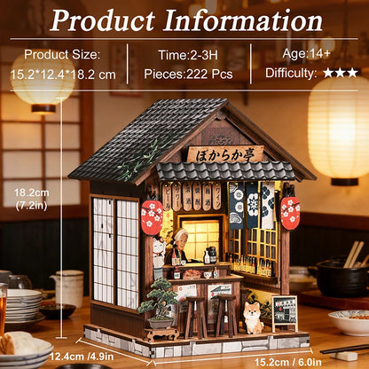 Zuuton DIY Miniature Japanese Izakaya Dollhouse Kit 3D Wooden Puzzle with Furniture Handmade Craft Building Set Gift Home Decor