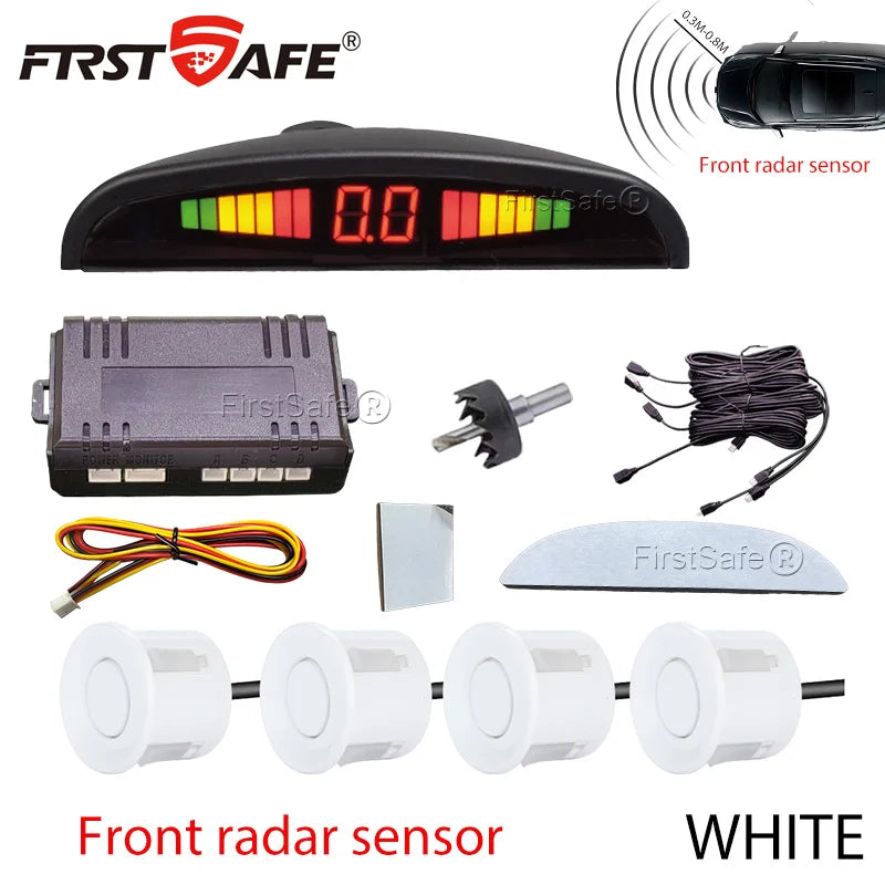 Front Mounted Car Parking Sensor Danger Alarm Kit LED Display 4 Sensors 22mm Backlit Obstacle Radar Monitoring System 12 Colors