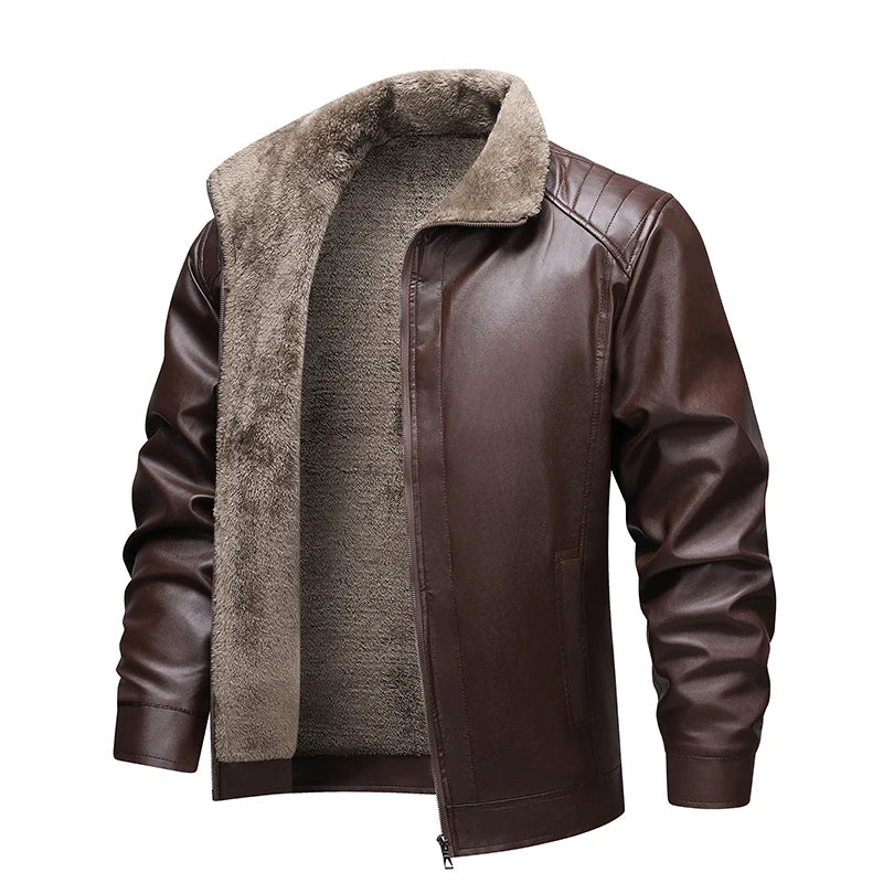 Winter Fleece-lined Leather Jacket Men 2025 New Coat Men's Top Windproof Leisure Mens Streetwear Zipper Retro Moto Biker Jackets