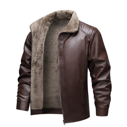 Winter Fleece-lined Leather Jacket Men 2025 New Coat Men's Top Windproof Leisure Mens Streetwear Zipper Retro Moto Biker Jackets