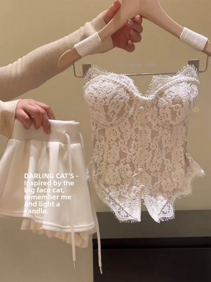 Sexy Lace Crop Top Women's Fashionable Camisole Vest Short Sleeveless Underwear Outerwear Autumn Winter Ladies' Wear