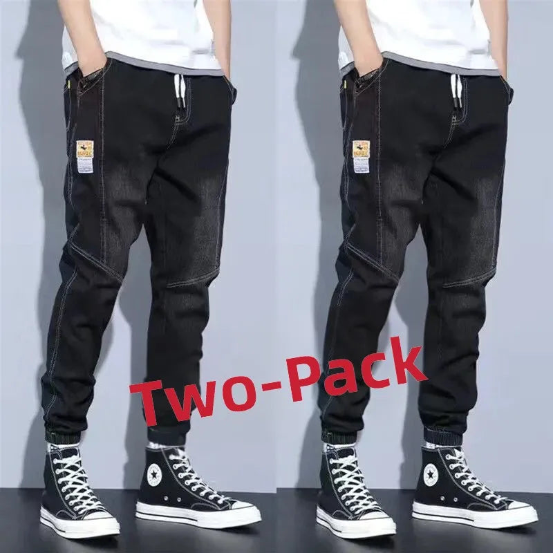 Casual Harajuku Style Men's Jeans Spring Autumn Loose Nine Points Workwear Trousers Loose Cuff Youth Fashion Low Waist Jeans
