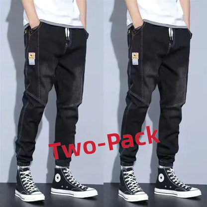 Casual Harajuku Style Men's Jeans Spring Autumn Loose Nine Points Workwear Trousers Loose Cuff Youth Fashion Low Waist Jeans